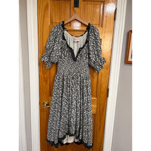 JessaKae Sunkissed Midi Dress Floral Cottagecore Puff Sleeve Smocked L